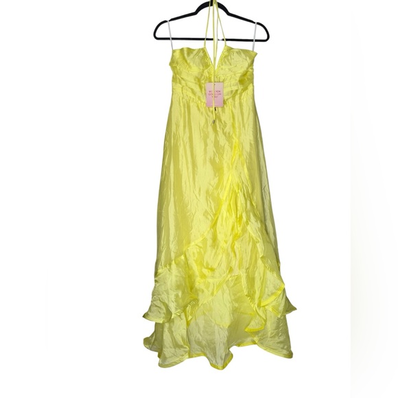 Hello Molly Halter Maxi Dress Womens Size 6 Yellow Full Of EnergyPleated NWT - Picture 1 of 9
